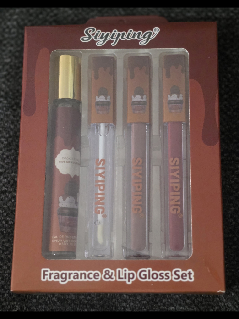Fragrance & Lip Gloss Set - Brown and Mauve Shades